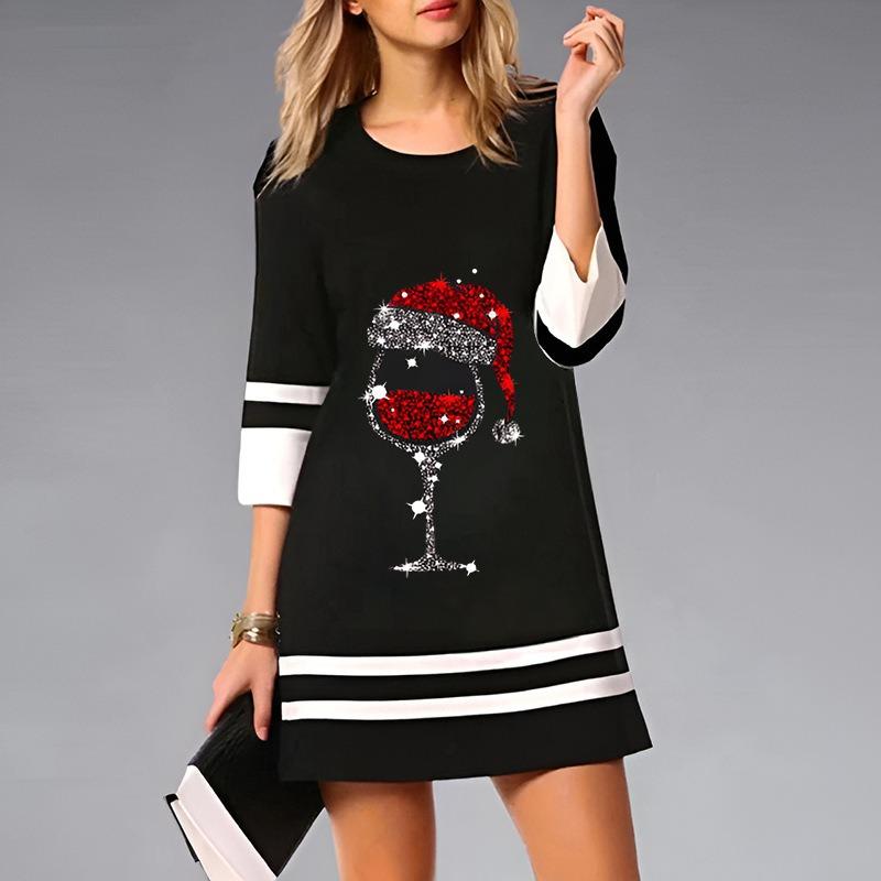 IHUASU Fashion Summer Spring 3/4 Sleeves O-Neck  Casual Dresses