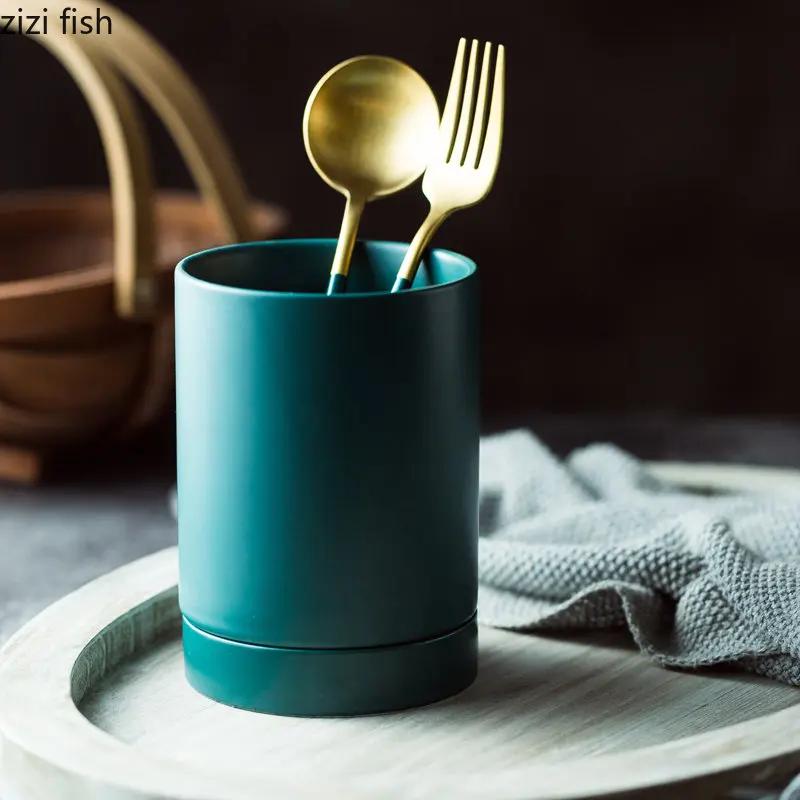 Ceramic Chopstick Holder Single Storage Jar Chopstick Spoon Storage Tube Creative Chopstick Cage Tableware Kitchen Storage Box