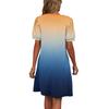 Women's Summer V-Neck Casual Beach Dresses Pod Short Sleeve Gradient Printed Dresses