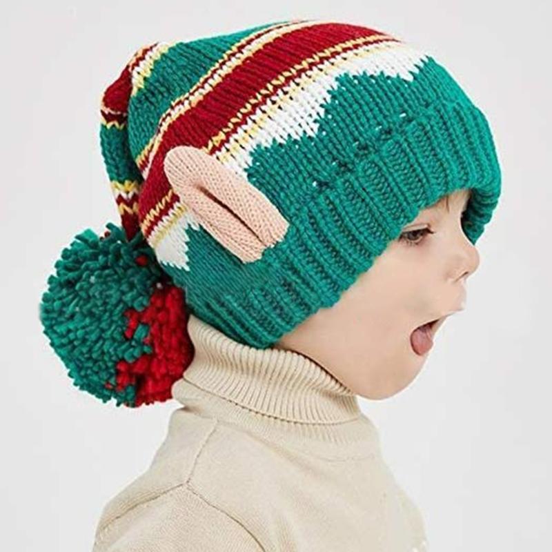 Knit Christmas Hat Christmas Beanie Hat PomPoms Hat Knitted Beanie Hat Warm Skull Hat Christmas Party Hat Adult/Kid