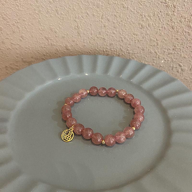 

Браслет с розовым клубничным кварцем и подвеской Фу - Уникальный дизайн для женщин и пар