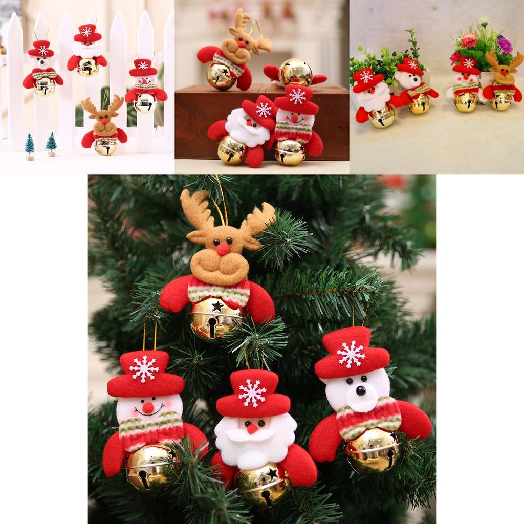 Whimsical Christmas Decorations With Soft Fabric Gold Bell Santa Snowman And Reindeer Charm