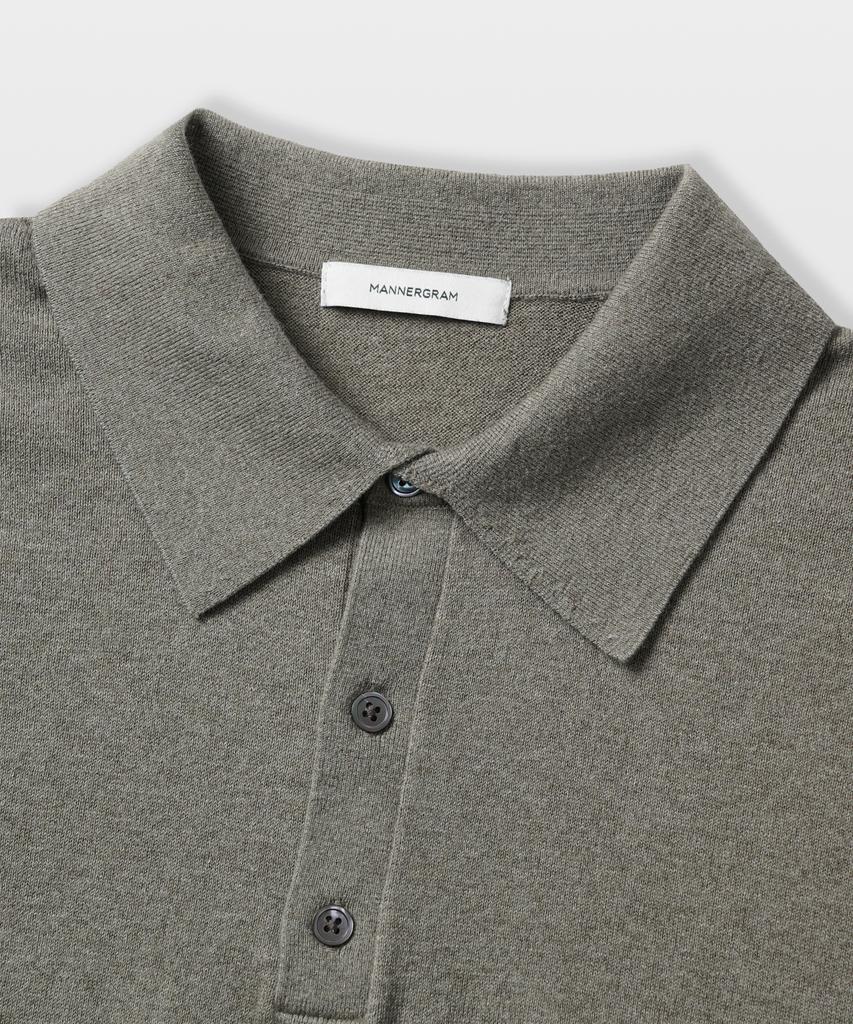 MANNERGRAM Nouvelle Fine Cashmere Cotton Polo Short Sleeve Knit Moss Grey