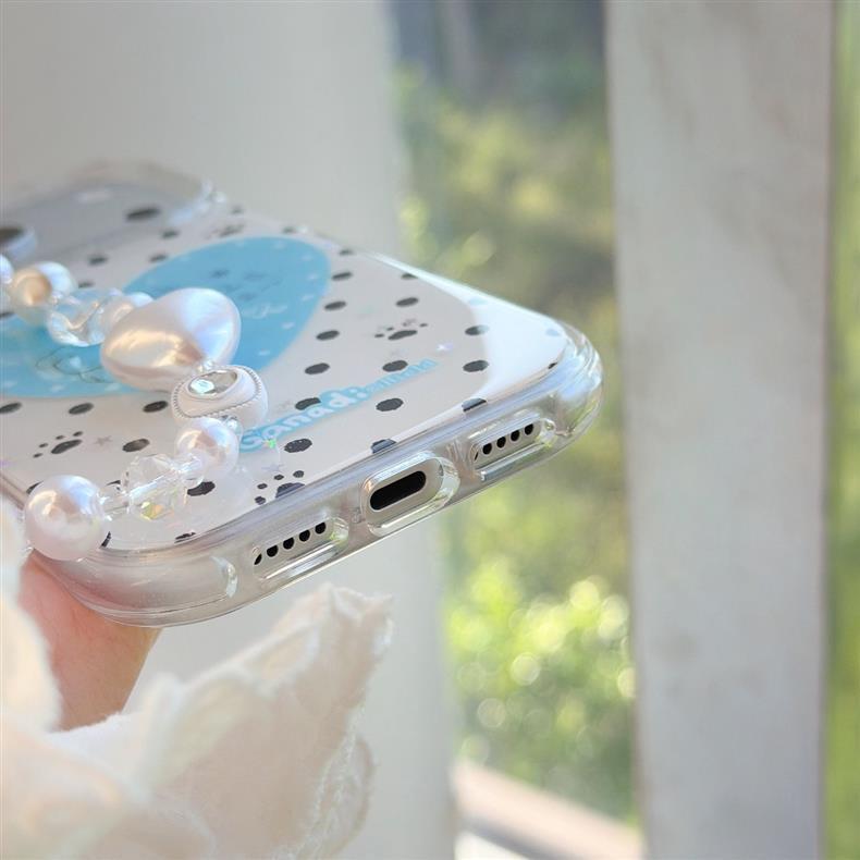 Korean-Style Polka Dot & Heart iPhone 17 Pro Max Case - Black & Blue, Drop-Proof Protection for Apple 16.