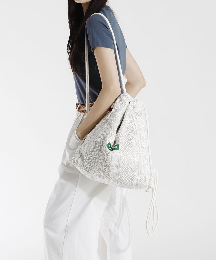 Green Stuff Rope Backpack R3 Ethnic Embroidered Lace - Ivory