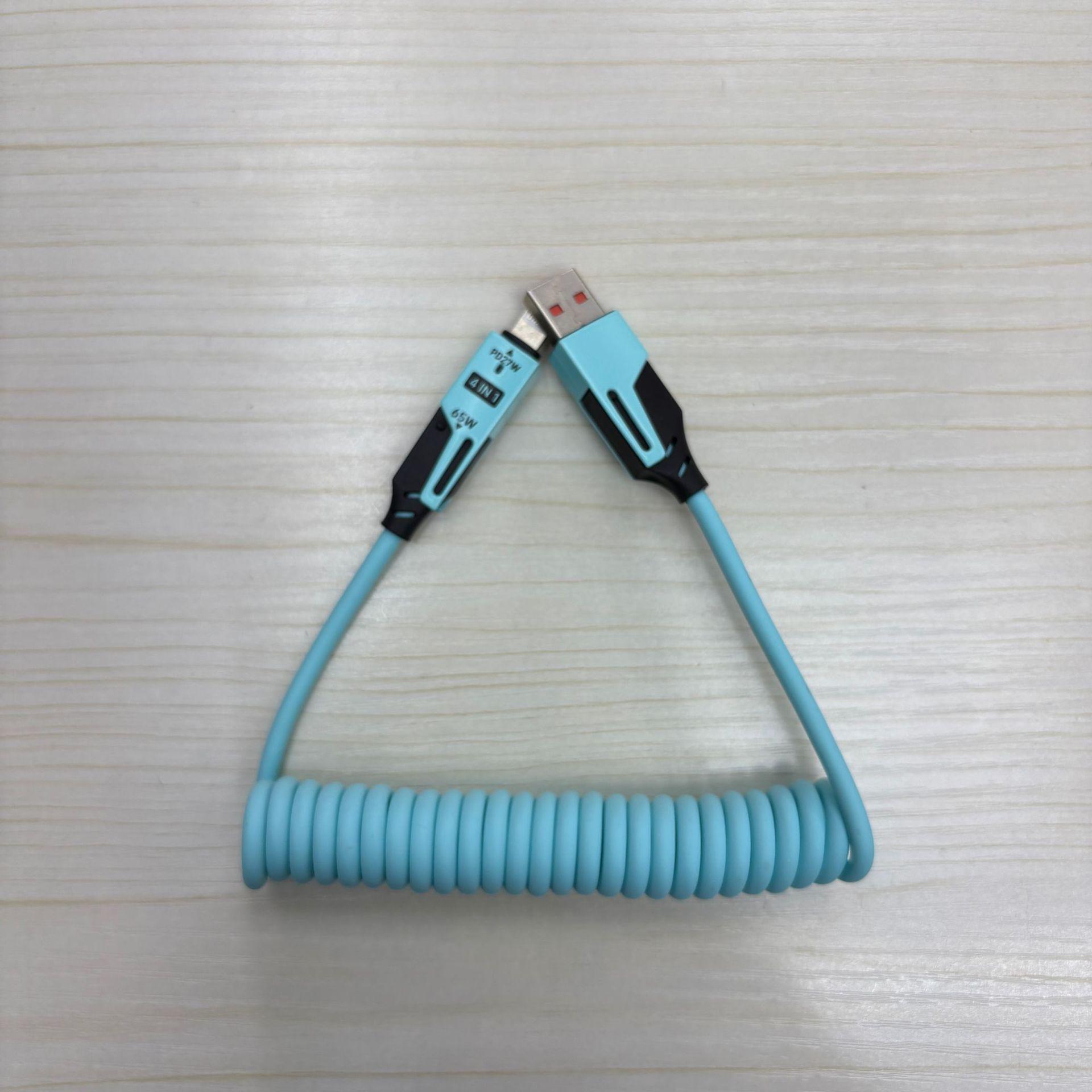 Two-to-Two Spring PD65W Fast Charging Cable for Apple & Huawei - Car 4-in-1 Upgraded Spring 4-in-1 [Bare Cable] светло-зеленый