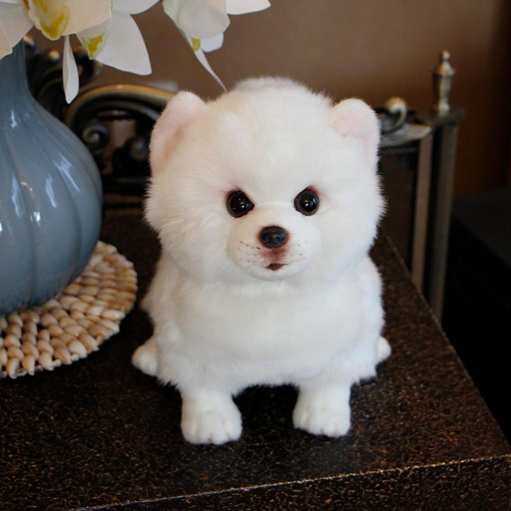 White Stuffed Toy Dog with Curled Tail Silky Soft Samoyed Cute