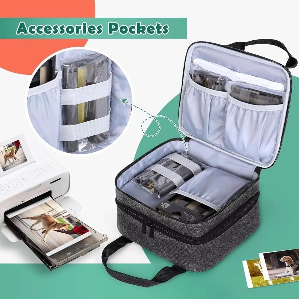 Portable Photo Printer Bag Large Capacity Polyester Photo Printer Carrying Bag with Pockets Detachable Divider Storage Bag