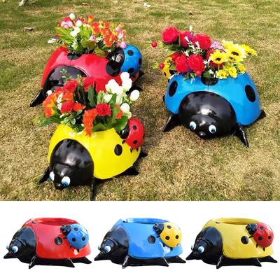 Outdoor Garden Sculpture Seven Star Ladybug Beetle Ornaments Flower Pot Decoration Landscape Cartoon Insect Figurine Statue
