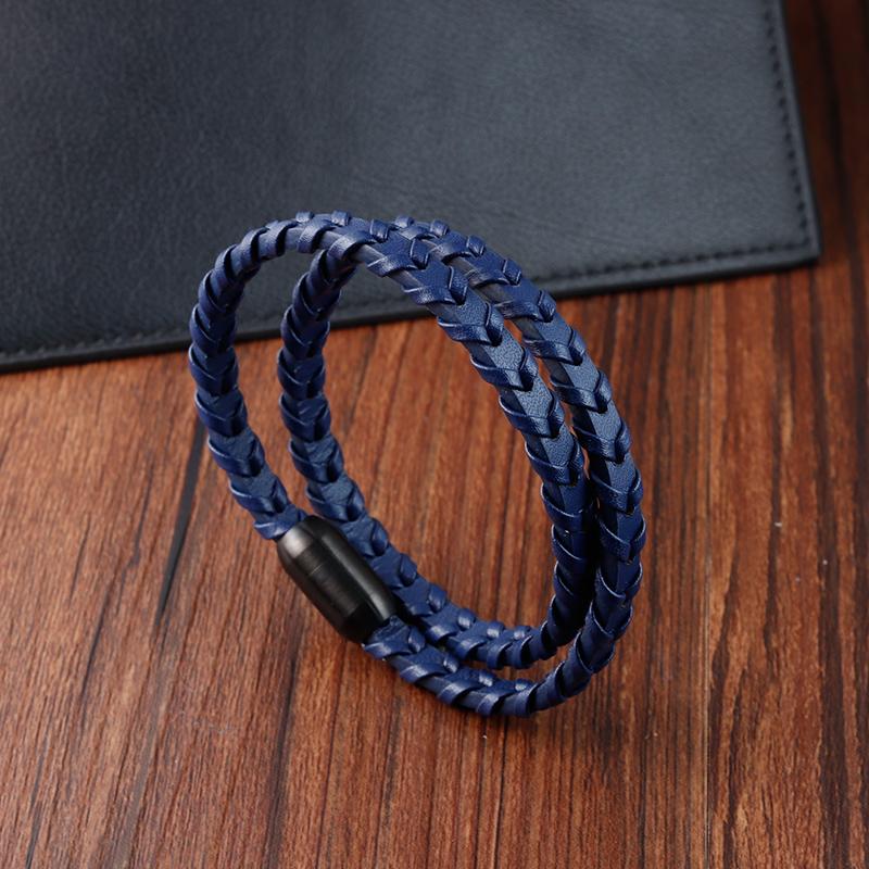 Sporty Style Geometric Stainless Steel Magnetic Clasps Genuine Leather Bracelet For Men Women Hand Jewelry Birthday Gift