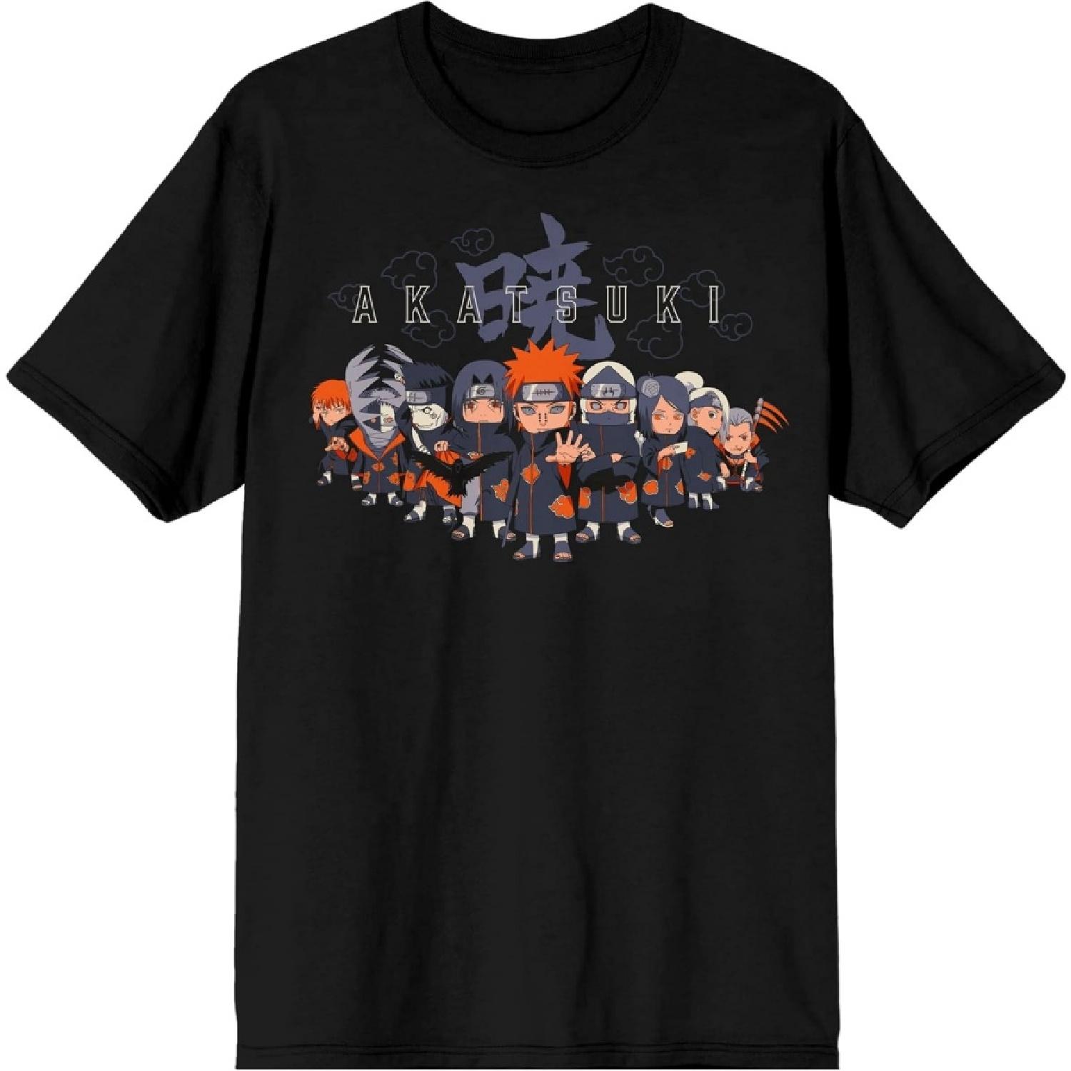 Naruto Shippuden Чиби Акацуки Группа Круглый вырез Короткий рукав Мужская Черная Футболка S