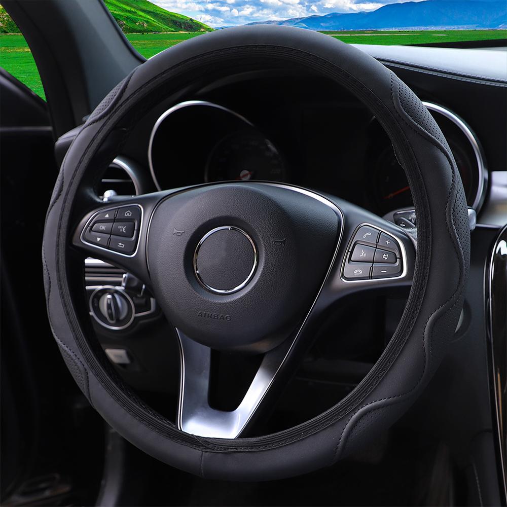 1 Stereo Embossed Massage Hand Type Leather Automotive Supplies Without Inner Ring Steering Wheel Cover Fits 14.5-15 Inches