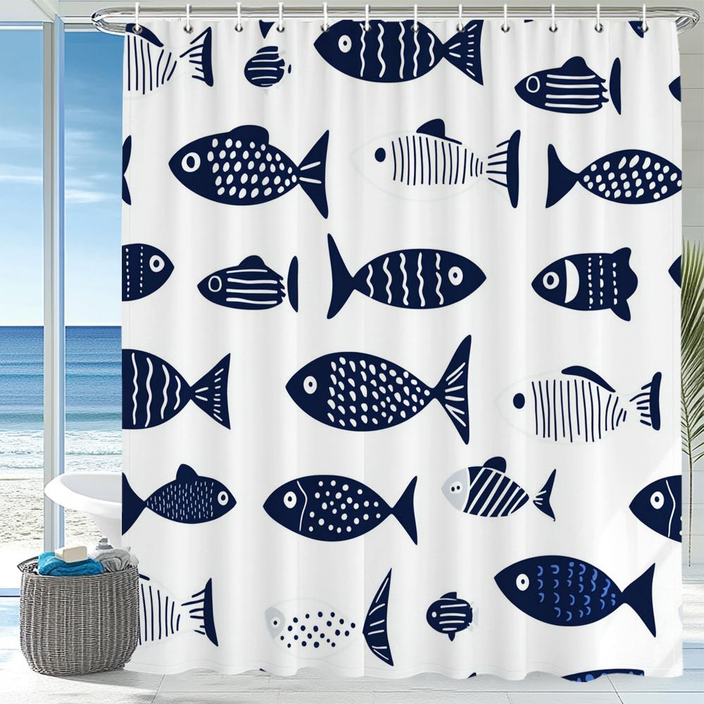1pc Sea Turtle Print Waterproof Shower Curtain,Beach Coastal Ocean Turtle Starfish Partition Privacy Hanging Curtain with Hooks