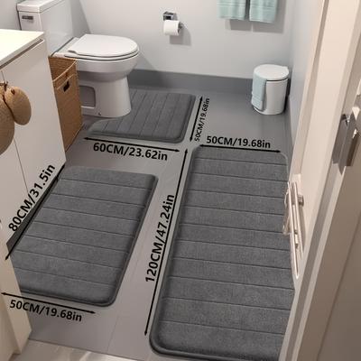 3Pcs Coral Fleece Bathroom Mat Set Non Slip Absorbent U Shape Toilet Rug Washable Floor Mats Set Bath Carpet Home Decor