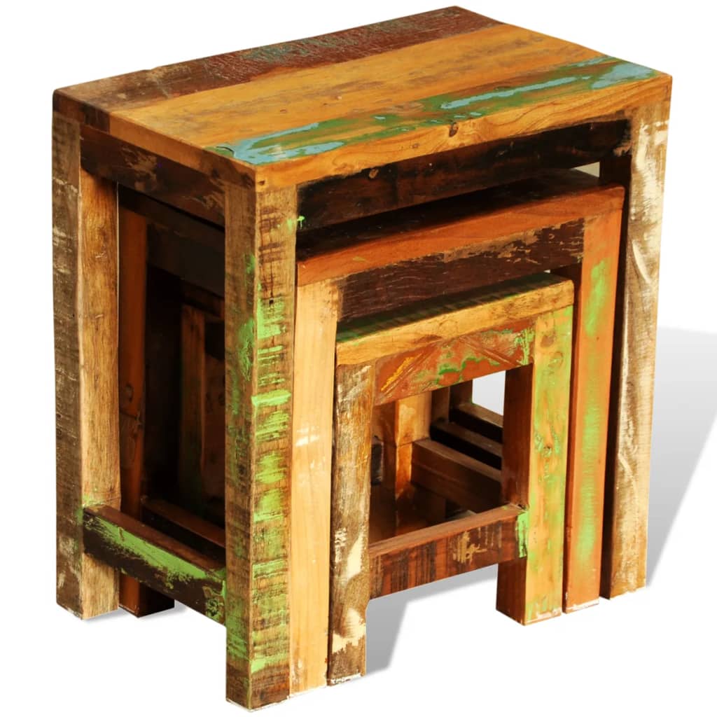 Vidaxl Set of 3 Nesting Tables, Solid Reclaimed Wood