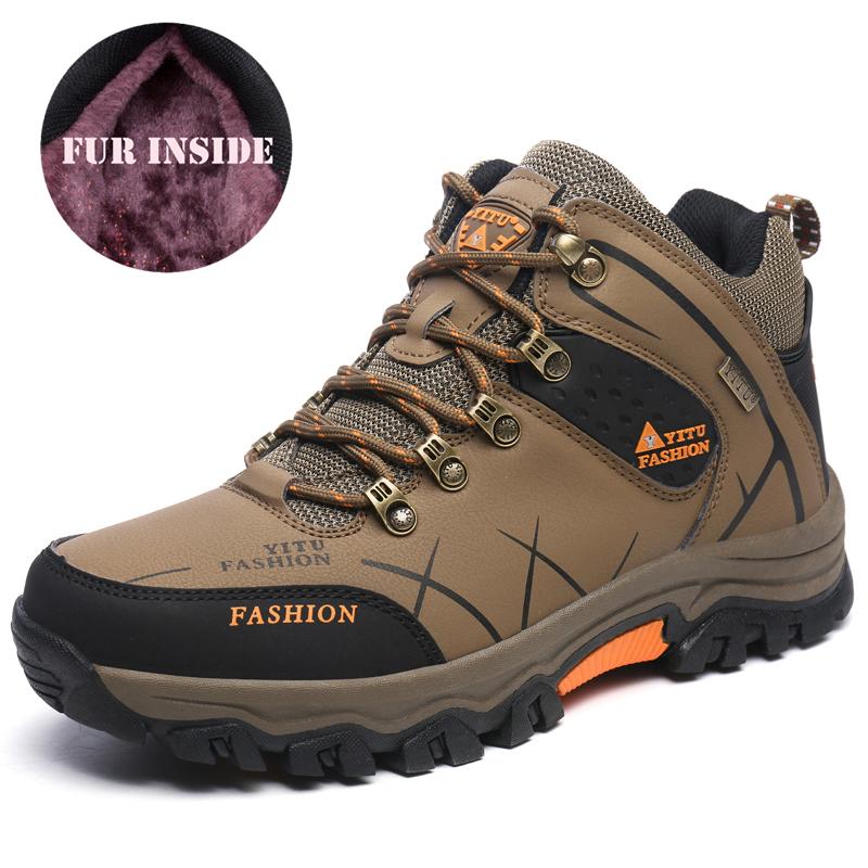 Winter Warm Cotton Shoes for Men Outdoor Leather Casual Men Shoes Sneakers Fashion High Top Ankle Boot Male Hiking Trekking Shoe