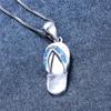 Cute Dainty Small Women Flip Flop Pendant Necklace Blue Fire Opal Stone Pendant Necklaces Bride Jewelry  Sterling Color NecklaceCute