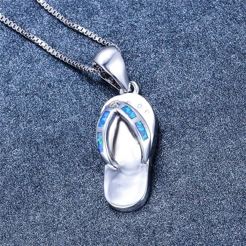 Cute Dainty Small Women Flip Flop Pendant Necklace Blue Fire Opal Stone Pendant Necklaces Bride Jewelry  Sterling Color NecklaceCute