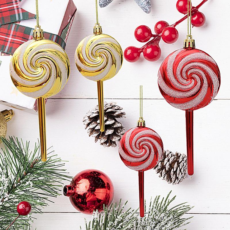4pcs Christmas Tree Decoration Ornament Simulated Colorful Lollipop Red Golden Candy Cane Xmas Tree Pendant Home Xmas Decor 2025