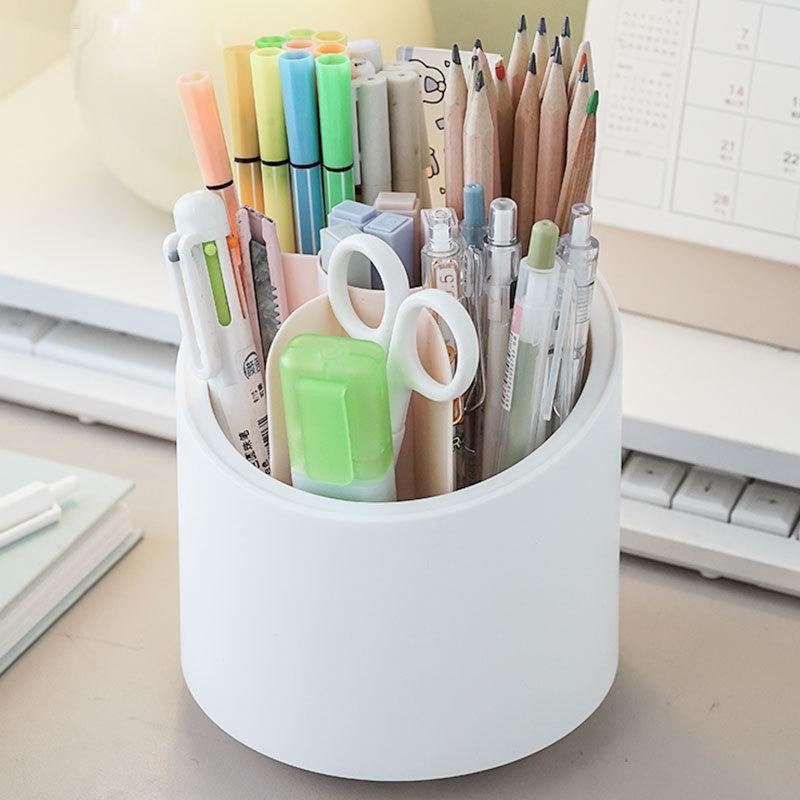 Rotating Pen Holder with Lid, Cute Student Creative Circular Pen Holder, Large Capacity Office Desktop Stationery Storage Box