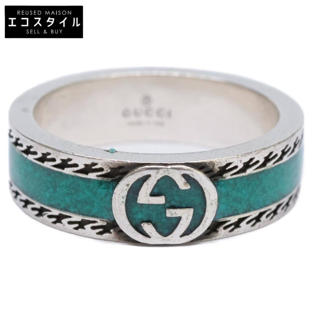 GUCCI Ag925 Interlocking Turquoise Enamel Ring ring 17 Turquoise / SilverUsed