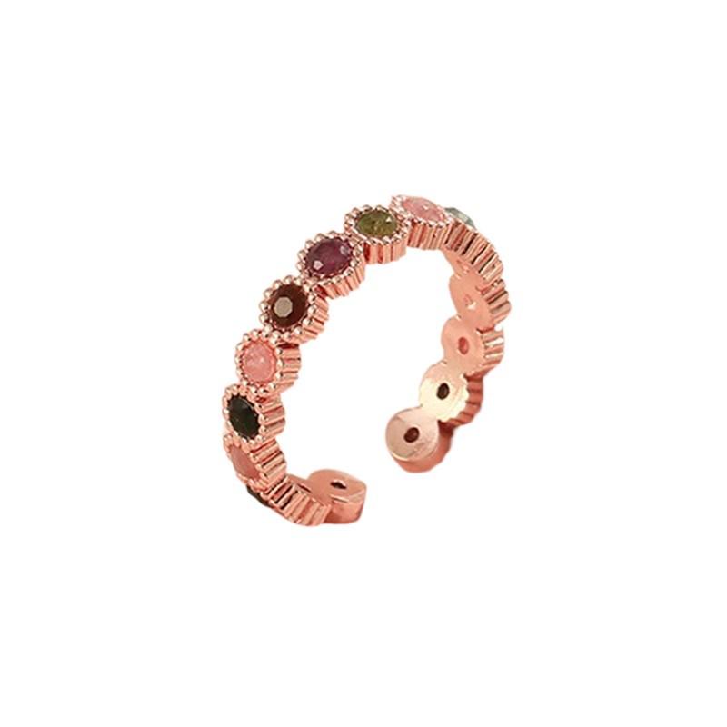 Rainbow Tourmaline Retro Women’s Tail Ring, Open Index Finger Band, Niche Design