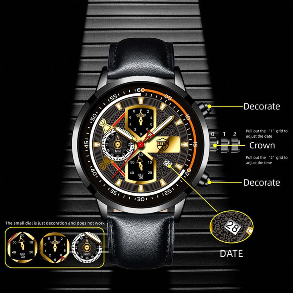 Fashion Men's Watch Leather Watch Calendar Watch Men's Trend Quartz Watch Student Watch