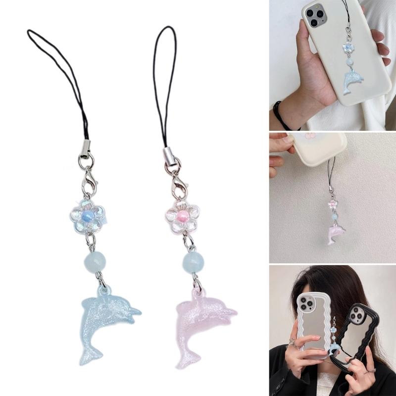 Cute Ocean Themed Keychain Pendant Dolphin Phone Pendant Beaded Pendant Lovely Accessory Suitable for Phone Books Bag