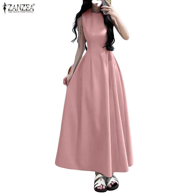 ZANZEA Damen Lässig Rundhals Sommer Ärmelloses Kleid