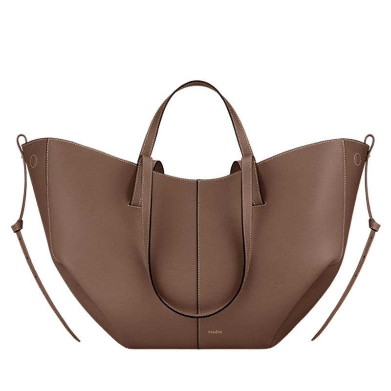 Genuine Polene Women's Large Cowhide Tote with Pleated Design – Shoulder and Underarm Fashion Bag.