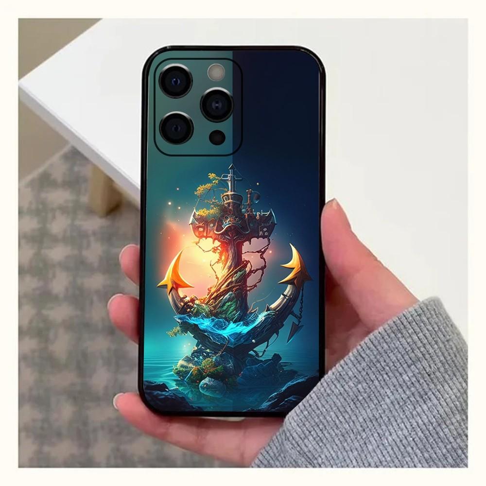 Anchor Sailing Phone Case For Apple iPhone 15,14,13,12,11,Pro,X,XS,Max,XR,Plus,Mini Soft Black Cover