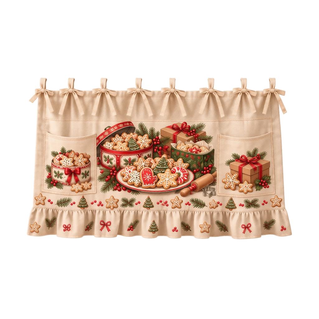 Christmas Kitchen Tie- Half with Oven Cover for Holiday Baking and Cooking, 60 45