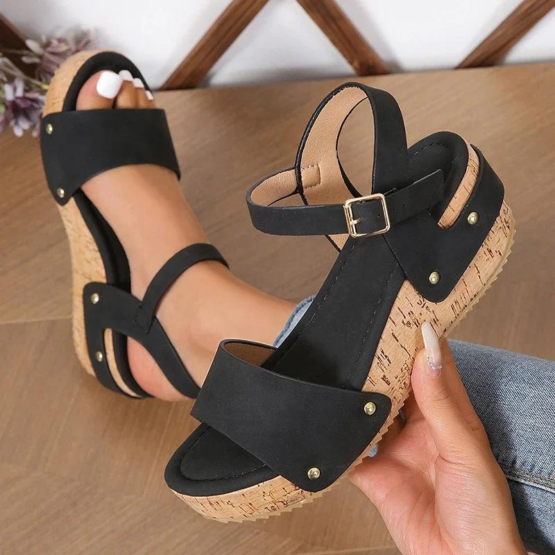 Sales Thick Sole Wedge Heel Sandals for Women Summer  Platform Sandles Woman Big Size Ankle Strap Gladiator Mujer