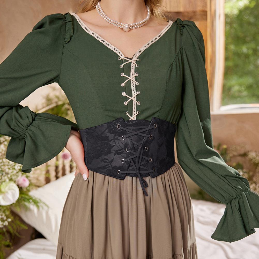 

Мереживні корсетні пояси з трояндовими квітами. Вінтажна шнурівка з еластичної PU шкіри з однотонним широким поясом. Широкі ремені. Регульований платтяний ремінь. Жінки чорний