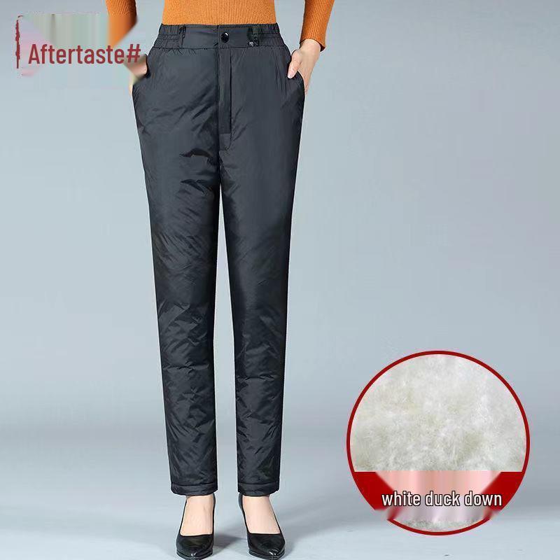 

High-Waisted Warm Cotton Pants for Middle-Aged & Elderly Women - Plus Size, Breathable, Thick, and Comfortable. 5XL (200-230 jin) чорний