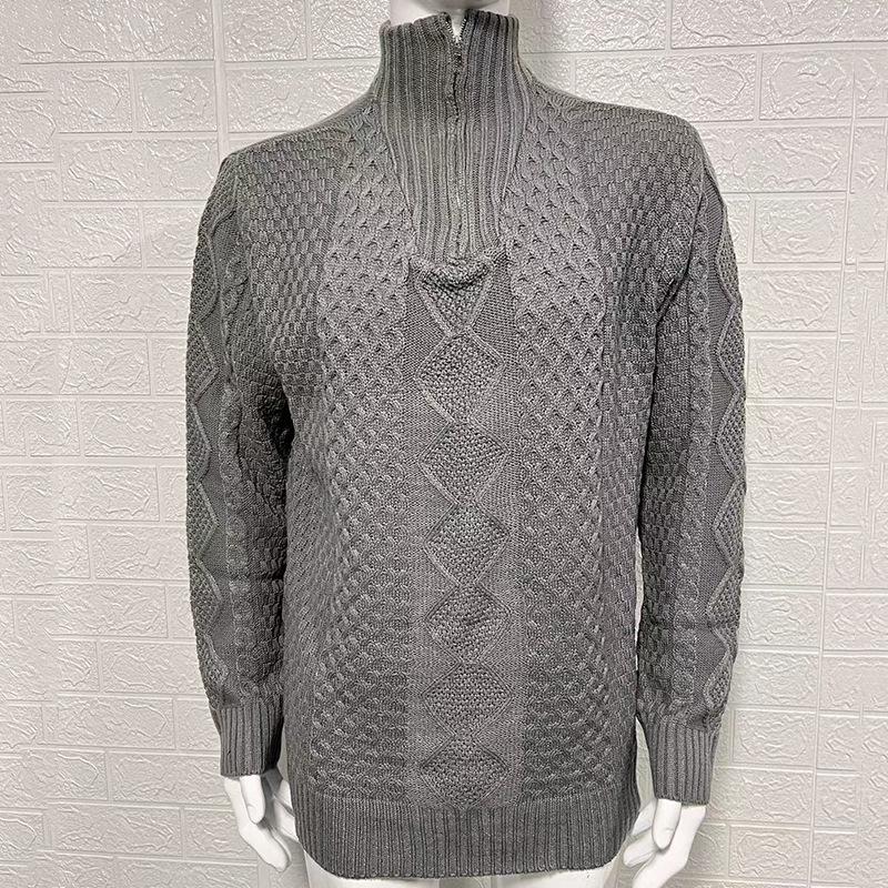 2025 Autumn/Winter Men's High Neck Zipper Cable Knit Sweater