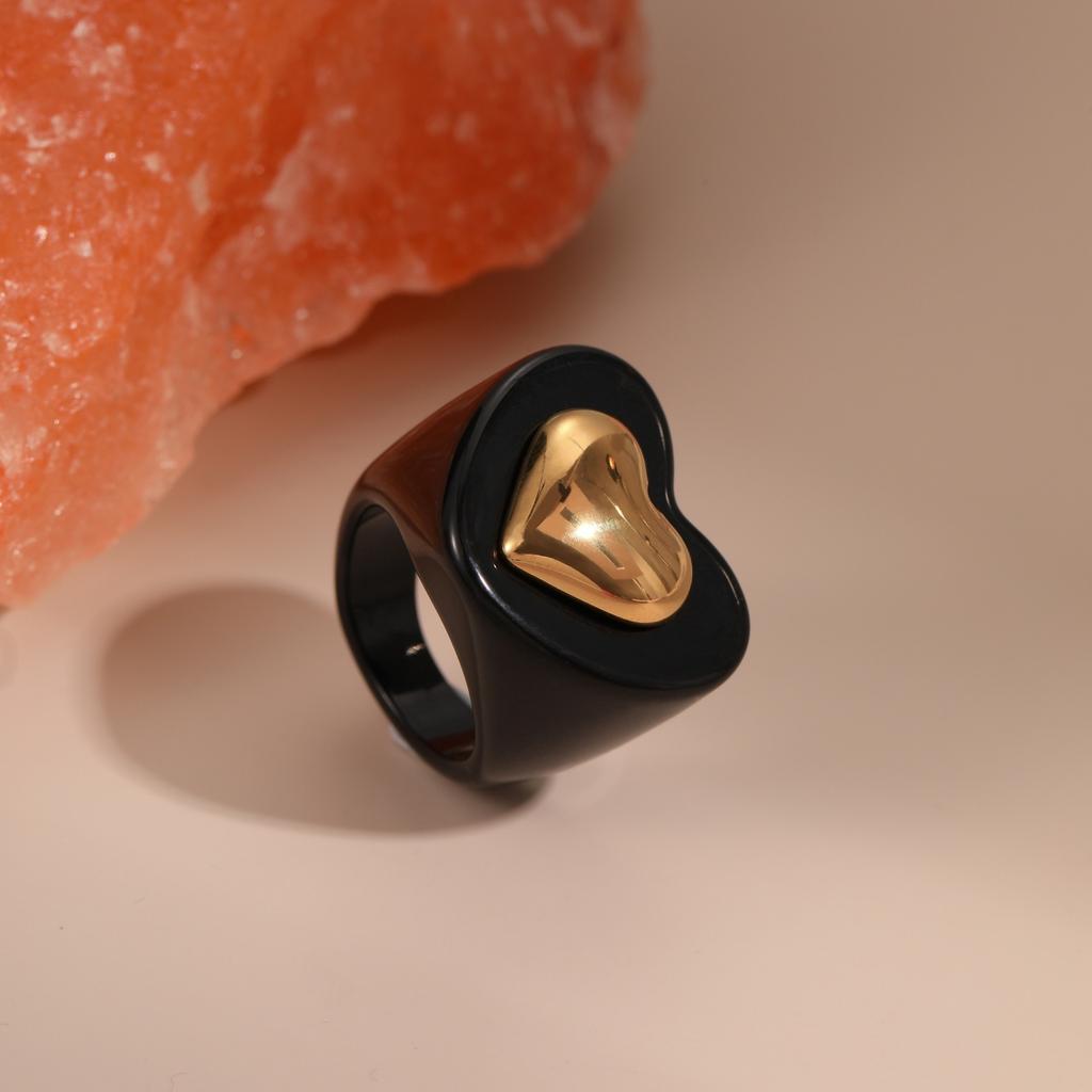 GEMCHIC Women's Colorful Heart Resin Ring with Gold Accent, Adjustable Stainless Steel Fashion Jewelry for Daily Wear