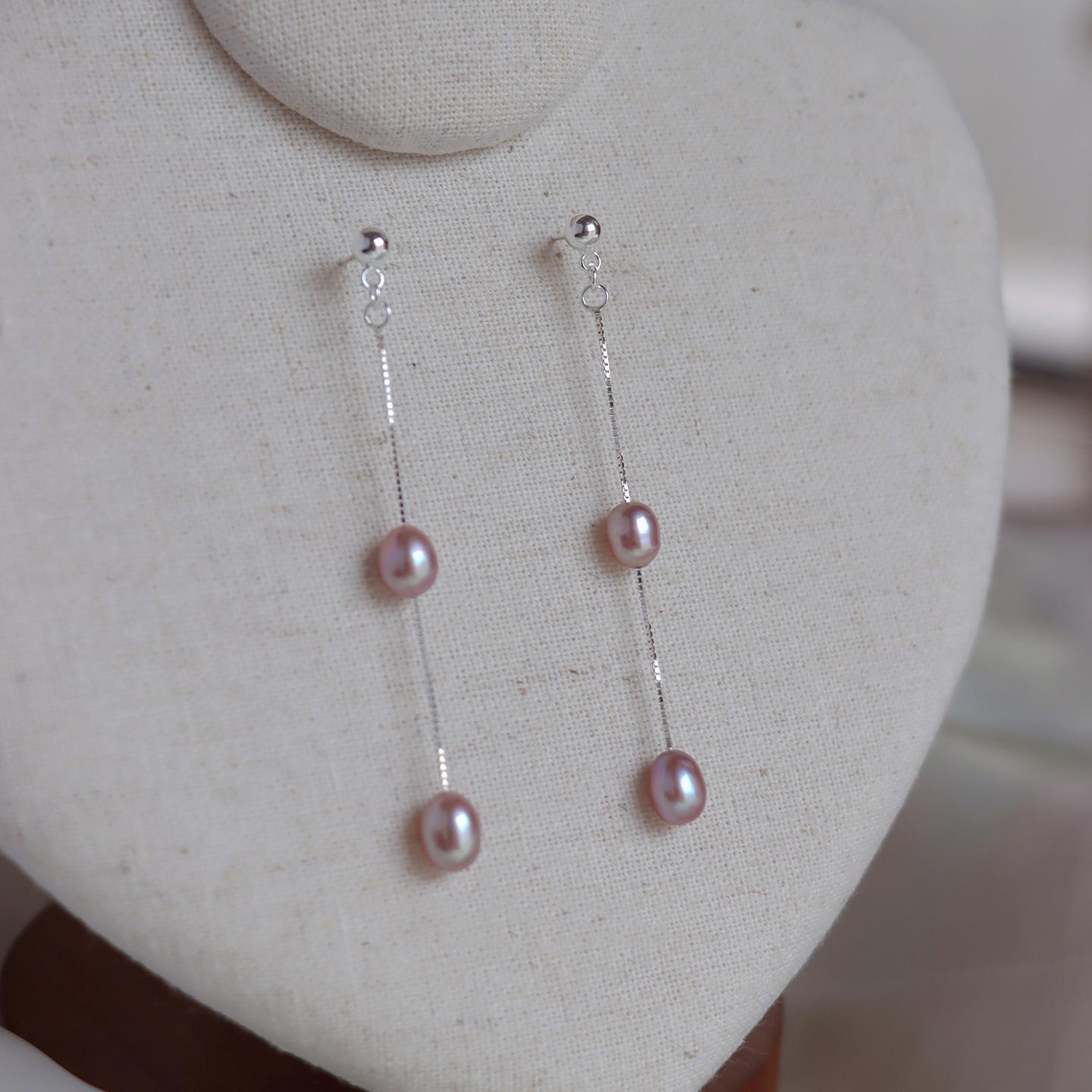 Natural freshwater purple pearl earrings sterling silver earrings fringed unique beautiful vacation style earrings