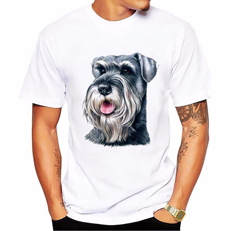 Vintage Schnauzer Animal Print Tshirt Homme Summer White Short Sleeve TShirt Funny T Shirts Dog Lover Gift Tee Summer Tops