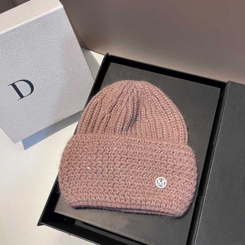 Winter Sequin Rabbit Knit Hat Fashion Simple M Letter Warm Beanie Women