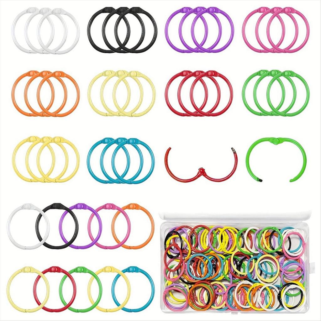 BHBL Colorful Loose Leaf Binder Rings (100 Pack) Metal Office Book Rings Paper Rings for Index Cards Notebook