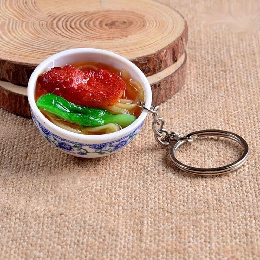 Porcelain Bag Pendant Blue and White Noodle Keychain Food Key Chains Simulation Food Bowl Keyrings
