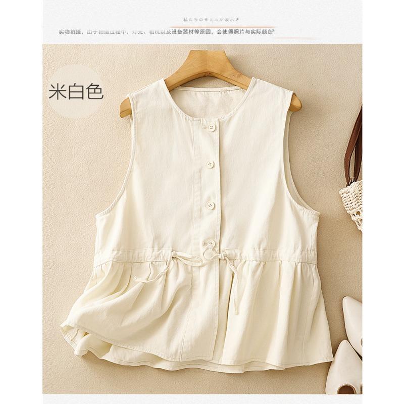 Women S Cotton Ruffled Round Neck Loose Fit Vest Top