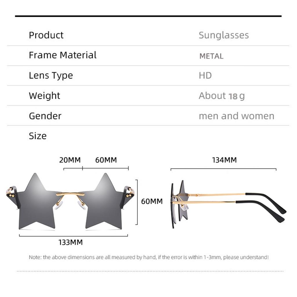 Nowe Bezramkowe Okulary Przeciwsłoneczne w Kształcie Pięcioramiennej Gwiazdy i Kolorowe Okulary Przeciwsłoneczne Ocean Okulary przeciwsłoneczne damskie Okulary przeciwsłoneczne męskie