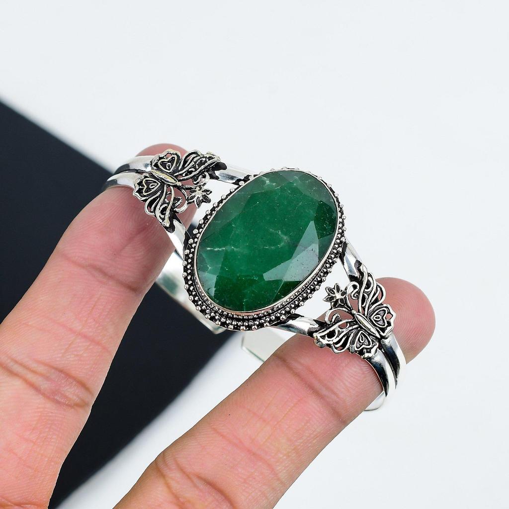 Amazing Emerald Gemstone Handmade 925 Sterling Silver Cuff Bangle, Emerald Bangle,For Wife, Unisex Bangle, Gifts For Engagement