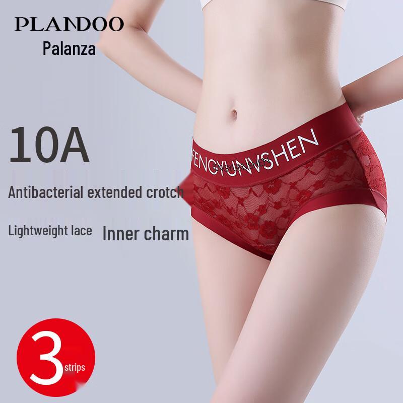 Palando Women's Lace Silk-Lined Seamless Mid-Waist Briefs