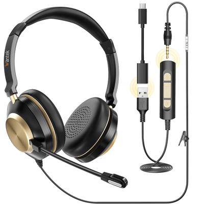 Wantek Upgrade Headset Binaural with New Noise Canceling Microphone Wired Control Headphones for PC Suitable for Web Work from Commercial Remote