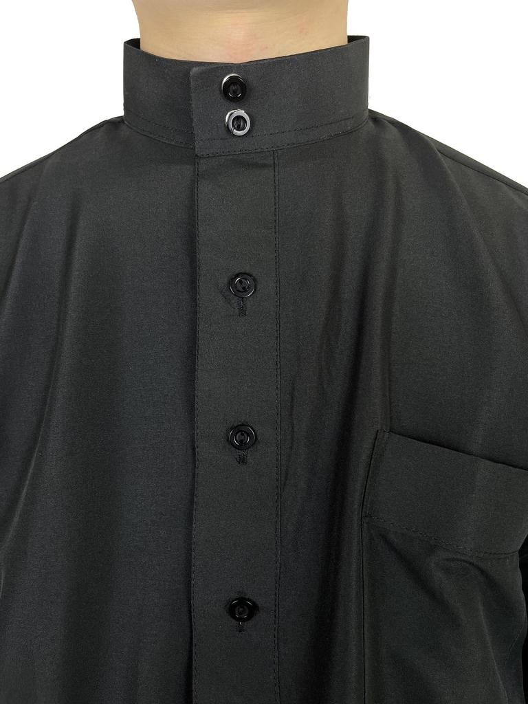 Men's Stand Collar Polyester Robe with Pocket - Arab Middle East Style, Qatar