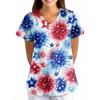 Womens V Neck Short Sleeve Printed Scrub Top Loose Fit with Pocket Comfortable Soft Material for Healthcare Uniforms