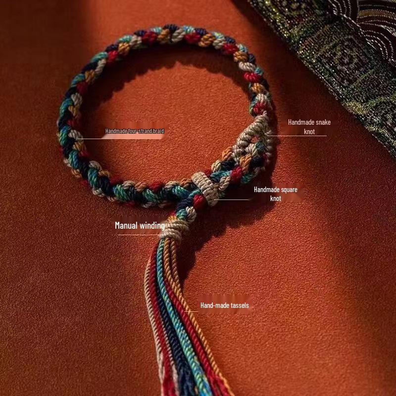 Tibetan Handmade Multicolor Braided Cotton Bracelet, Adjustable Ethnic Style Jewelry Gift.
